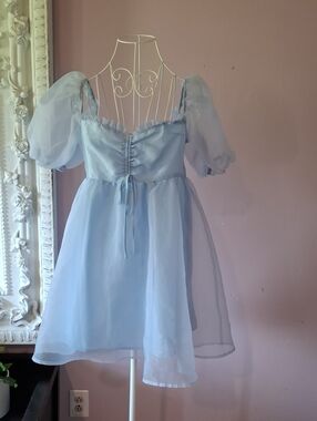 Altar'd State Light Blue Puff-Sleeve Mini Dress